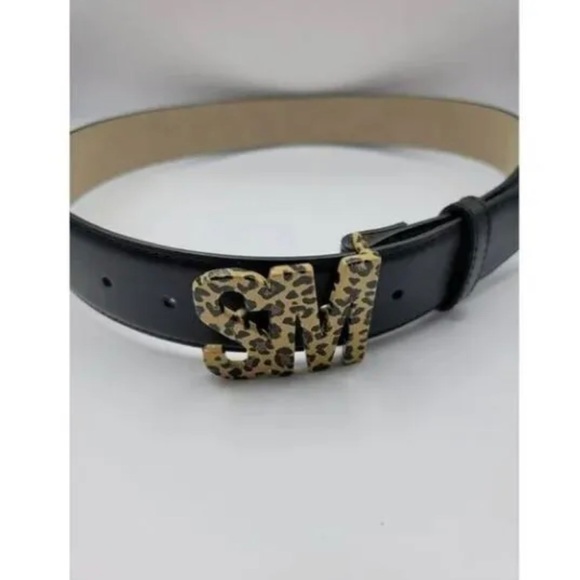 STEVE MADDEN Logo buckle faux-leather women's belt- Black/Leopard - Picture 3 of 3